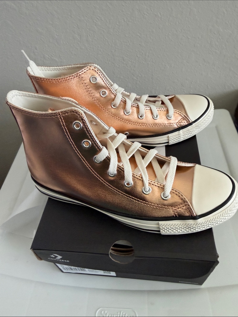 Converse Metallic Rose Gold High Top Sneakers - Picture 6 of 6
